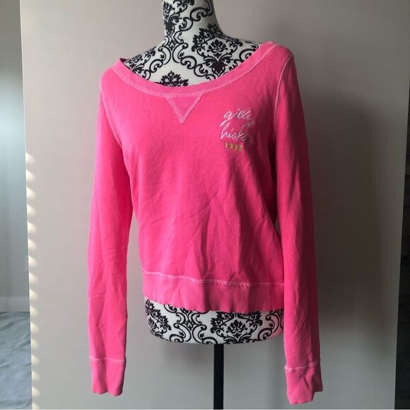 Gilly Hicks Neon Pink Long Sleeve Wide Neck Sweatshirt Sydney Australia M - Picture 1 of 6